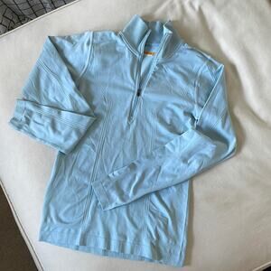 LUCY Athletic Light Blue Quarter Zip Workout Sweater | Workout Quarter Zip-Up